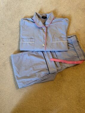 J. Crew Light Blue Cotton Pajama Set with Pink Trim